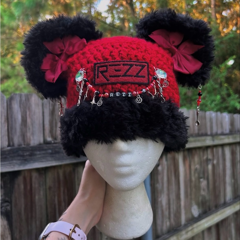 Rezz Red and Black Crochet Hat with Ears